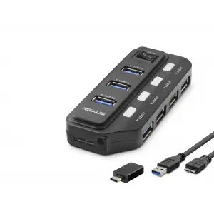 Kablosuz Usb Type c 3.2 Gen1 Anahtarlı Hub 7 Port 5 Gbps Siyah U332