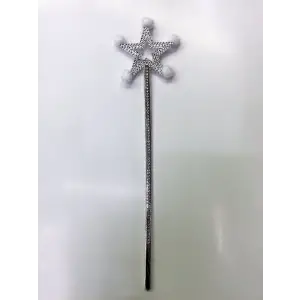 Plastik Yıldız Peri Asası Sihirli Değnek Beyaz Ponponlu