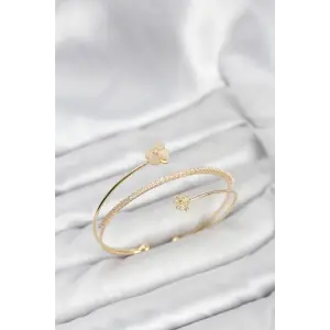 Kadın Bileklik Yonca Çiçek Model Pirinç Gold Renk