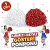 Kullanıma Uygun 1 Çift Kırmızı Beyaz Okul Gösteri Ponponları Ekstra Dolgun