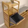Kullanıma Uygun 2 Organizer Raflı Ahşap Bambu Çek Aç Kirli Sepeti
