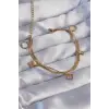 Bileklik Çelik Gold Renk Çift Zincir Yonca Tasarım