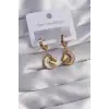 Küpe Çelik Gold Renk Mineli Ay Figürlü