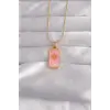Kolye Çelik Gold Renk Pembe Mineli Güneş Model Tarot