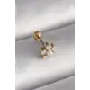 Tragus Piercing Çelik Gold Renk Zirkon Taşlı Çiçek Model