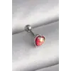 Tragus Piercing Çelik Gümüş Renk Kırmızı Mineli Kalp