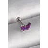 Tragus Piercing Çelik Gümüş Renk Mor Model