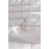 Kolye Çelik Gümüş Renk Pembe Mineli El Figür Tarot