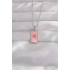 Kolye Çelik Gümüş Renk Pembe Mineli Güneş Model Tarot