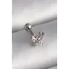 Tragus Piercing Çelik Gümüş Renk Pembe Zirkon Taşlı