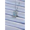 Kolye Çelik Zincir Gümüş Renk Mavi Mineli Tarot