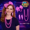Kolye 80’ler 90’lar Neon Pembe Parti Seti Küpe Taç