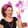 Kolye 80’ler 90’lar Neon Pembe Parti Seti Küpe Taç