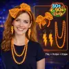 Kolye 80’ler 90’lar Neon Turuncu Parti Seti Küpe Taç