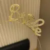 Kullanıma Uygun Altın Renkli Taşlı “Bride” Gelin Tacı