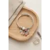 Bileklik Arı ve Pembe Çiçek Charmlı Gümüş Renk