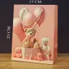 Kullanıma Uygun Ayıcık Desenli Pembe küçük Karton Hediye Çantası