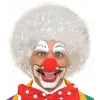 Kullanıma Uygun Beyaz Kıvırcık Afro Peruk ve Kırmızı Sünger Burun Seti
