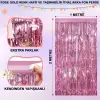 METAL Ekstra Metalize Parlak Saçaklı Arka Fon Perde Rose Gold