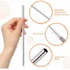 3 Parça Ekstra Uzun Paslanmaz Çelik Pipet Seti (Eğri + Düz + Fırça)