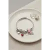 Bileklik Fil Çilek ve Kalp Pembe Charmlı