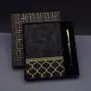 Defter Gold Desen Siyah Deri Kalem Set