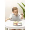 Kullanıma Uygun Gri 3’lü Silikon Yemek Seti Önlük + Diş Kaşıyıcılı Kaşık + Vakumlu Tabak