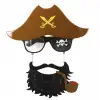 Plastik Kahve Şapkalı Pipolu Jack Sparrow Gözlüğü