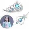 Plastik Karlar Ülkesi Elsa Mavi Kalpli Taç ve Mavi Asa Seti Çocuk Boy