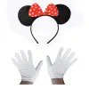 Kullanıma Uygun Kırmızı Fiyonklu Minnie Mouse Tacı ve Beyaz Eldiven Seti