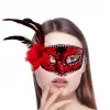 Maske Kırmızı Yandan Tüylü Güllü Taşlı Pullu