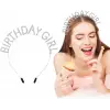 Kullanıma Uygun Kristal Taşlı Gümüş Birthday Girl Parti Tacı