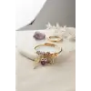 Bileklik Mor Baykuş Model Gold Renk Charmlı
