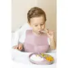 Kullanıma Uygun Pembe 3’lü Silikon Yemek Seti Önlük + Diş Kaşıyıcılı Kaşık + Vakumlu Tabak