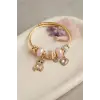 Bileklik Pembe Renk Teddy Bear Model Gold Charmlı