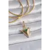 Pirinç Pirinç Gold Renk Zirkon Taşlı 3D Üçgen tasarım Ajda Charm