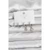 Kadın Küpe Pirinç Gümüş Renk Yonca Model 3lü Seti
