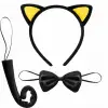 Kostüm Seti Sarı Kulaklı Kedi Taç, Papyon, Kuyruk