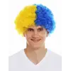 Kullanıma Uygun Sarı Lacivert Kıvırcık Afro Bonus Taraftar Peruğu