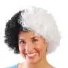 Kullanıma Uygun Siyah Beyaz Kıvırcık Afro Bonus Taraftar Peruğu