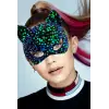 Maske Siyah Kadife Kumaş Üzerine Mavi Yeşil Payetli Pullu Parti si 16x14 cm