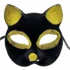 Kullanıma Uygun Siyah Renk Gold Simli Kedi Maskesi