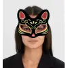 Kullanıma Uygun Siyah Süet Kırmızı Sarı Simli Kedi Maskesi