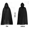 Pelerin Siyah Uzun 120 cm Kapüşonlu