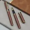 Defter Taba Rengi Gold Detaylı Termo Deri Ve Metal Roller Kalem Hediye Seti