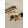 Bileklik Tavşan Model Gold Renk Siyah Charmlı