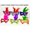6 Adet Tüylü Kağıt Parti Venedik Balo After Maskesi