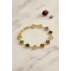 Kadın Bileklik Yonca Model Karışık Renk Zirkon Taşlı