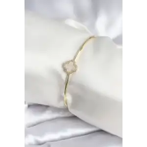 Beyaz Sedefli Yonca Model Gold Renk Kadın Bileklik TJ-BB8005