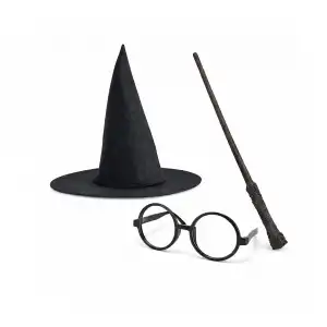 Harry Potter Tarzı Çocuk Seti - Siyah Keçe Şapka, Asa, Gözlük